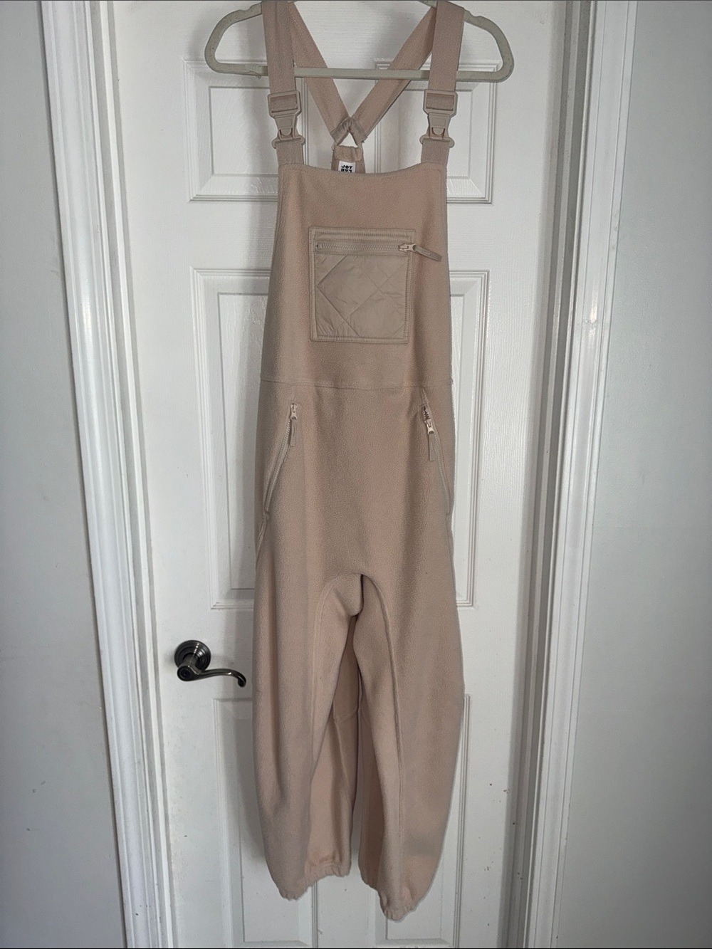JoyLab Women’s Beige Fleece Overalls with Front Pocket